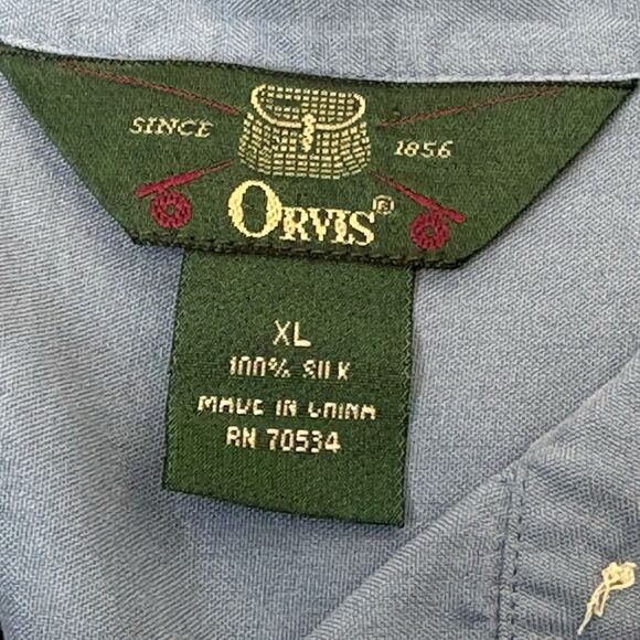Orvis 100% Silk Button Up Shirt Men’s Size XL Light Blue Short Sleeve - Picture 4 of 4